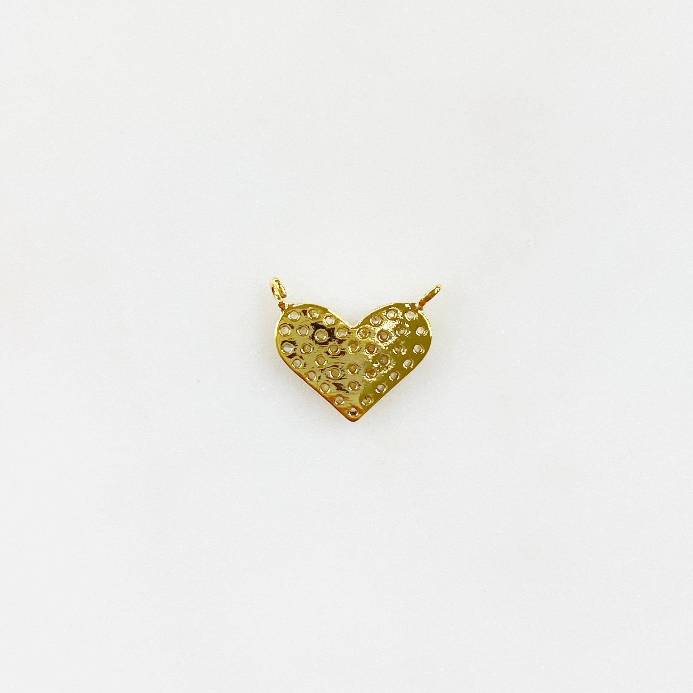 Gold Plated 16K Larger Pave CZ Heart Connector Charm Cubic Zirconia