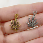 Pewter Small Marijuana Leaf Charm Antique Gold or Silver Pot (2pc)