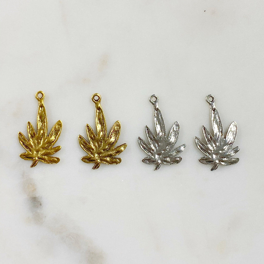 Pewter Large Marijuana Leaf Charm Antique Gold or Silver Pot (2pc)