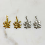 Pewter Large Marijuana Leaf Charm Antique Gold or Silver Pot (2pc)