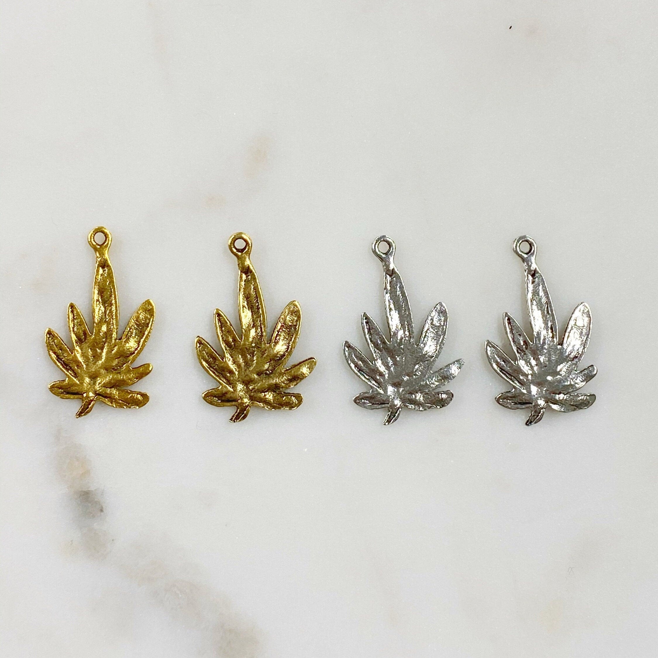 Pewter Large Marijuana Leaf Charm Antique Gold or Silver Pot (2pc)