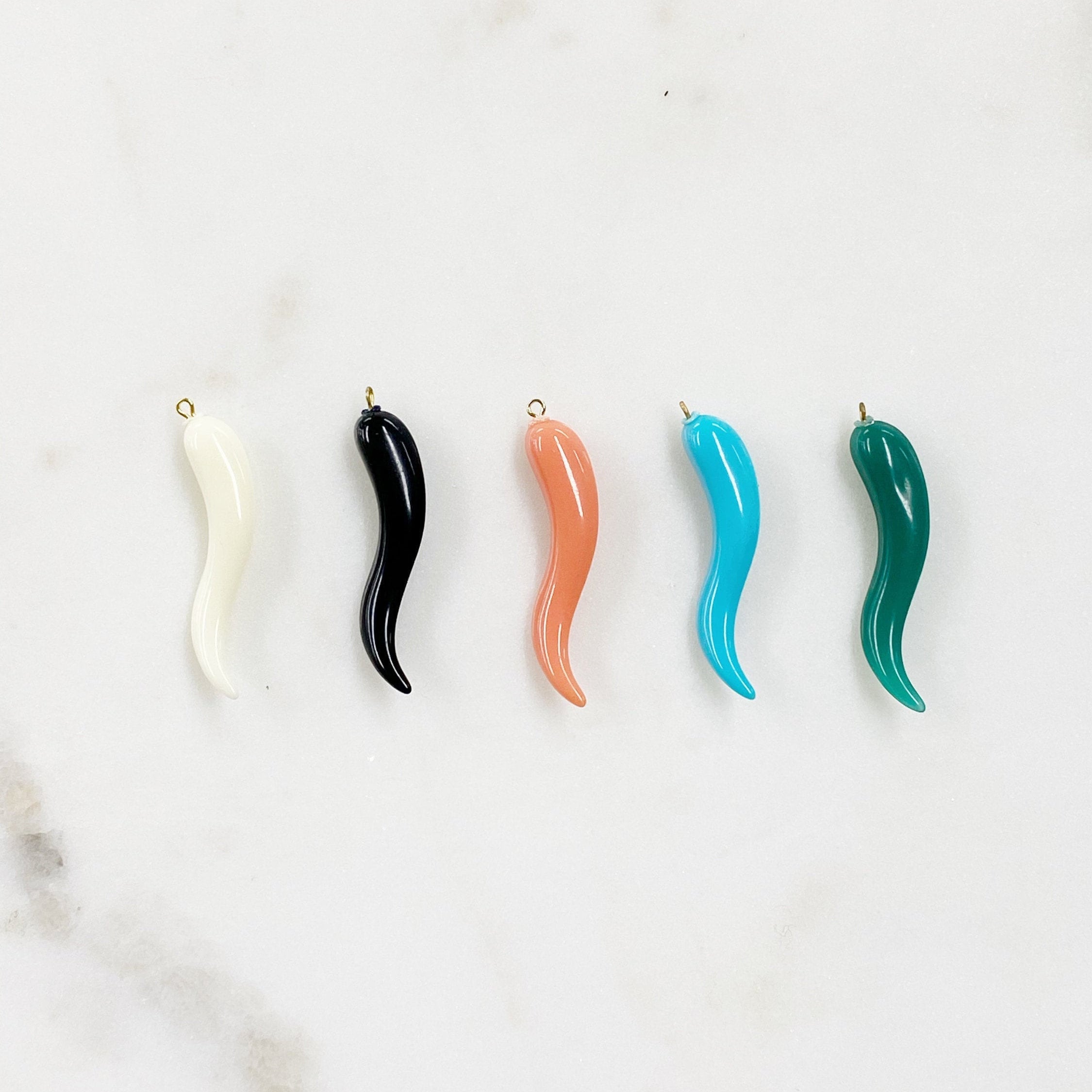 Gold Plated Acrylic Italian Horn Cornicello Charm Good Luck (2pc)