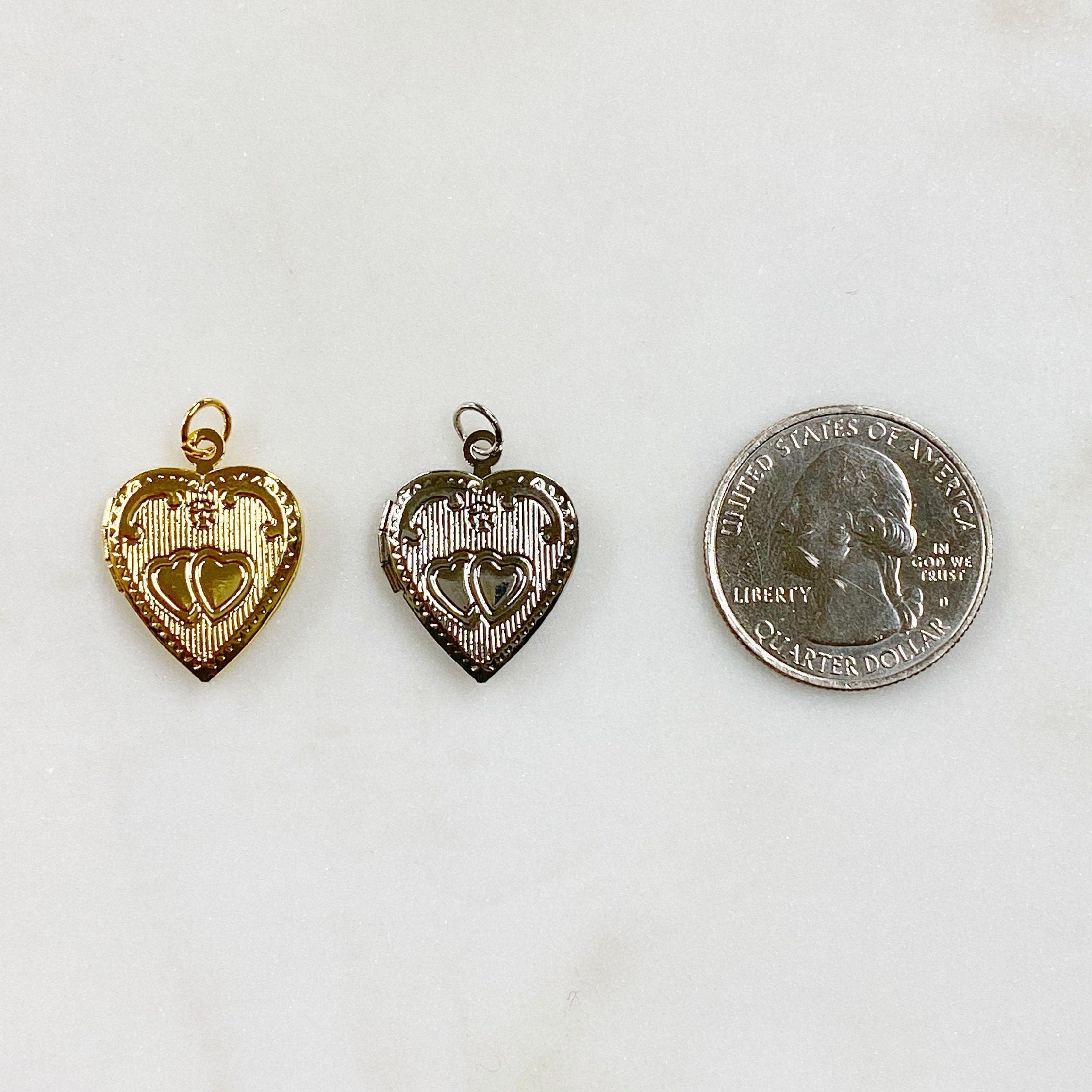 Base Metal Heart Locket Charm Locket Gold or Silver Love