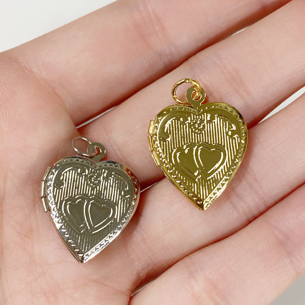 Base Metal Heart Locket Charm Locket Gold or Silver Love