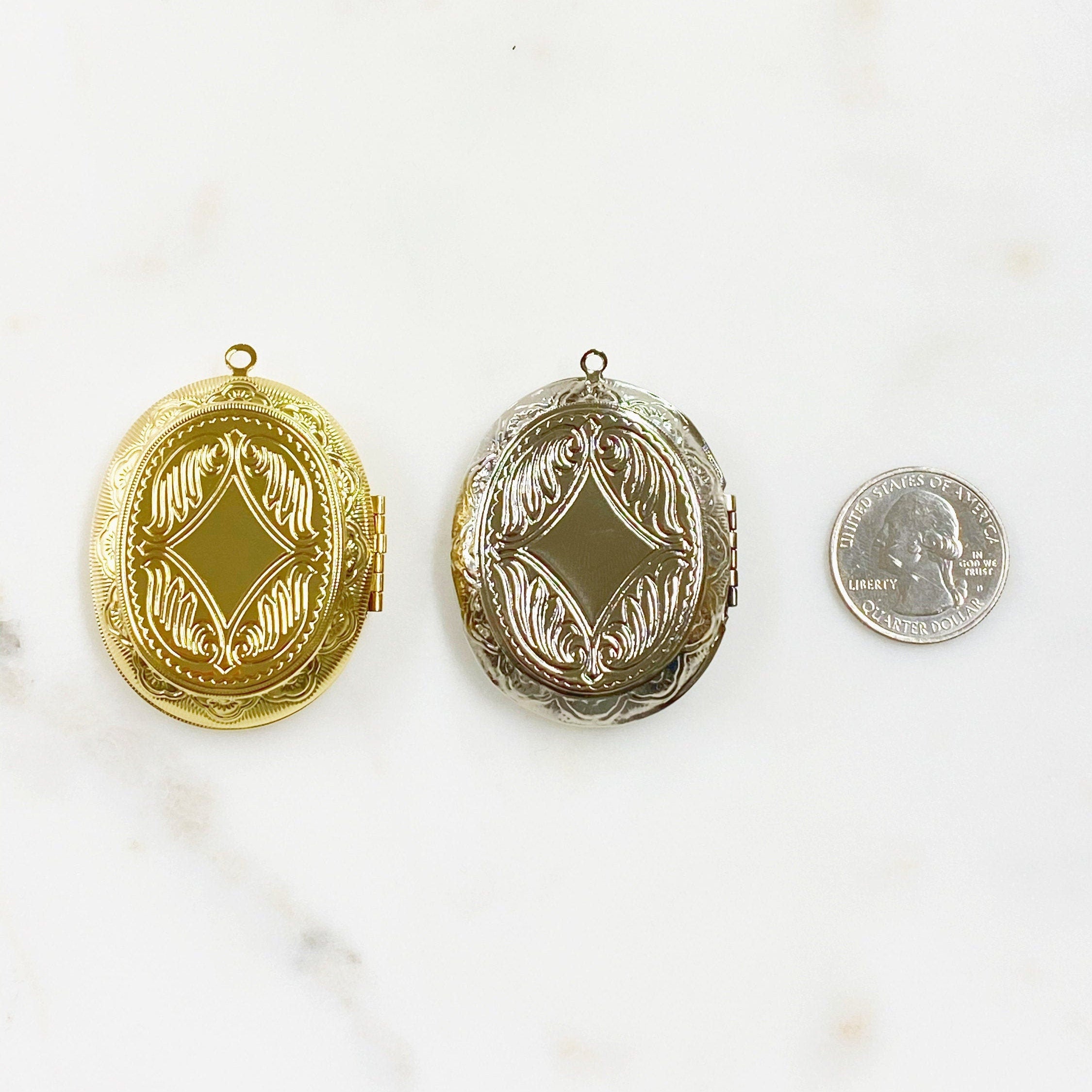 Base Metal Extra Large Oval Vintage Inspired Locket Gold or Silver