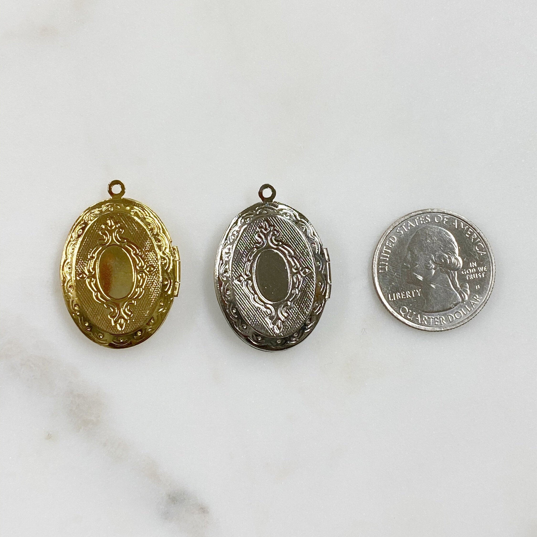 34mmx24mm Base Metal Oval Locket Charm Vintage Inspired Locket Gold