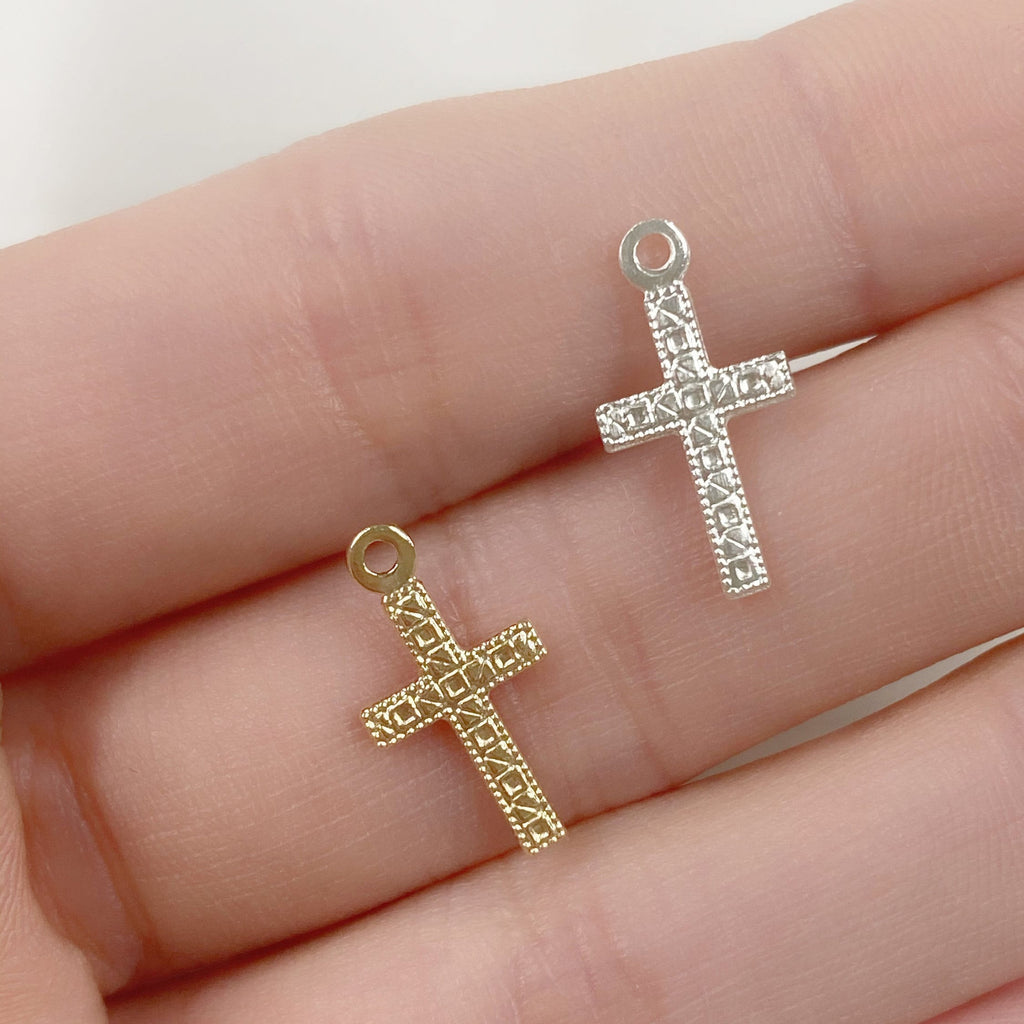 15mmx8mm Sterling Silver or 14K Gold Filled or Small Detailed Cross Charm