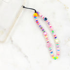 Neon Rainbow Multi Charmed Phone Case String Chain Fun