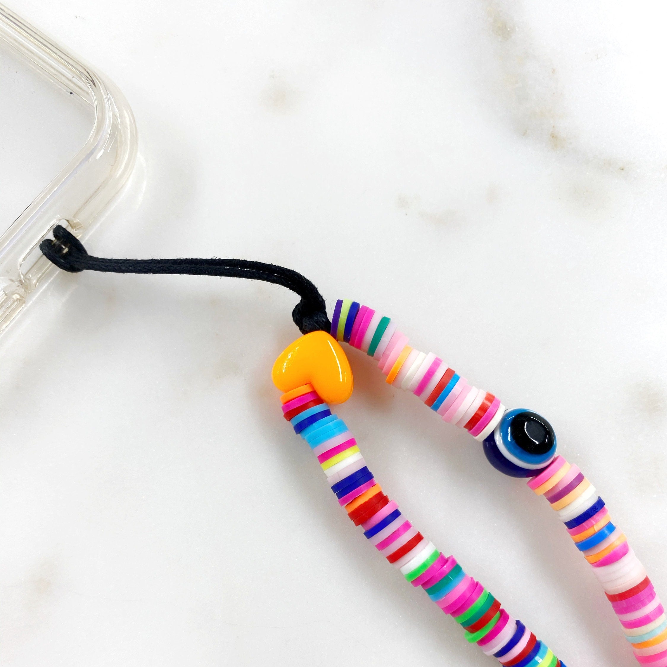 Neon Rainbow Multi Charmed Phone Case String Chain Fun