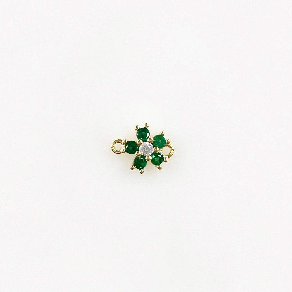 Gold Plated Tiny Cubic Zirconia Pavé Green or Ruby Flower Charm