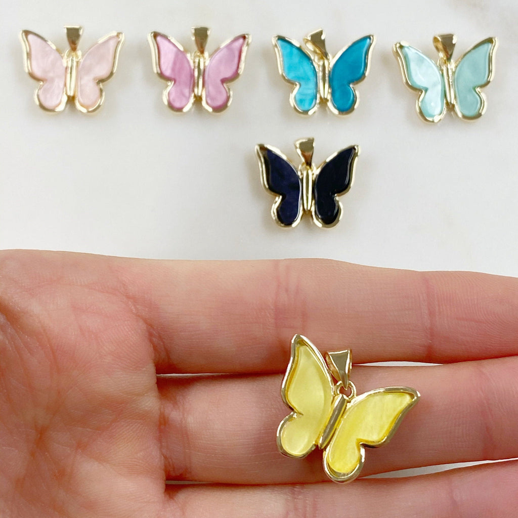 Gold Plated Mother of Pearl Butterfly Charm Pearl Swirl Colorful