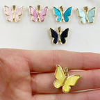 Gold Plated Mother of Pearl Butterfly Charm Pearl Swirl Colorful