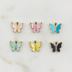 Gold Plated Mother of Pearl Butterfly Charm Pearl Swirl Colorful