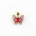 Gold Plated Cubic Zirconia Pavé Butterfly Charm Raspberry Pink