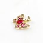 Gold Plated Cubic Zirconia Pavé Butterfly Charm Raspberry Pink
