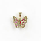 Gold Plated Cubic Zirconia Pavé Butterfly Charm Raspberry Pink