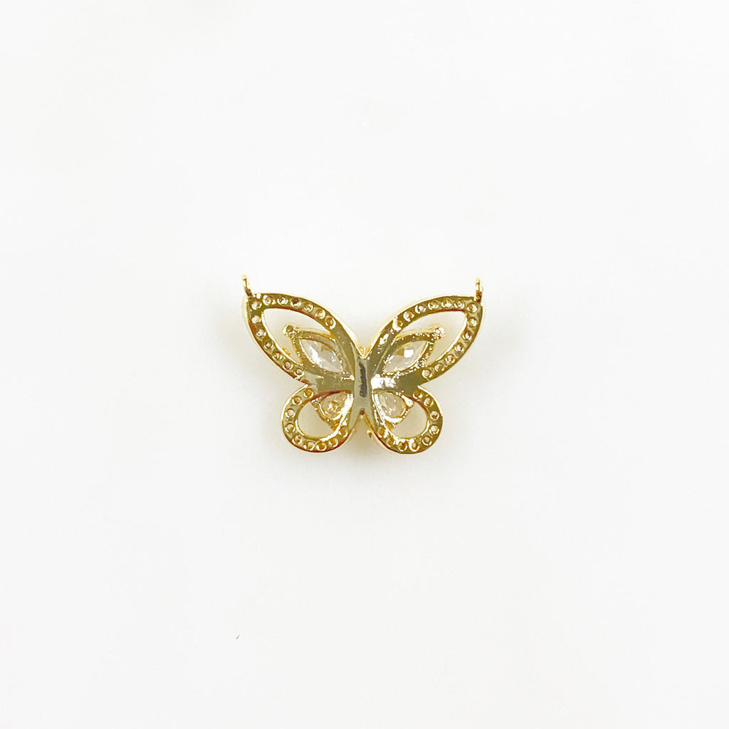 Gold Plated Butterfly Cubic Zirconia Pavé with 2 Loops Detailed