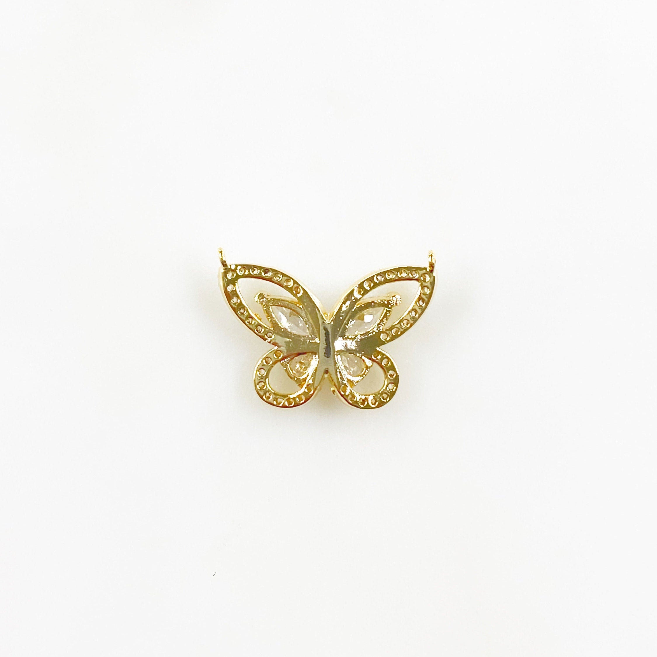 Gold Plated Butterfly Cubic Zirconia Pavé with 2 Loops Detailed