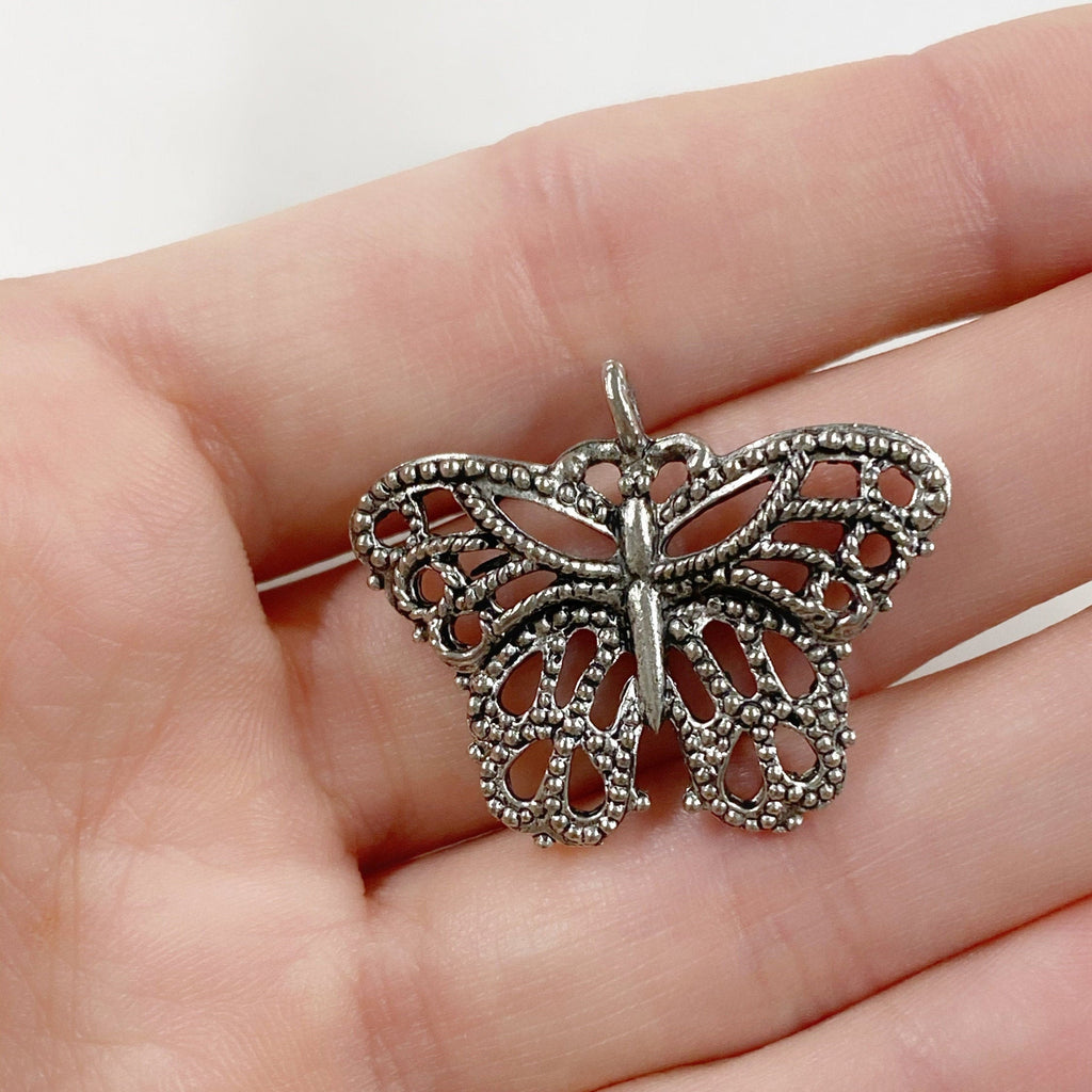 Pewter Antique Silver or Antique Gold Butterfly Pendant