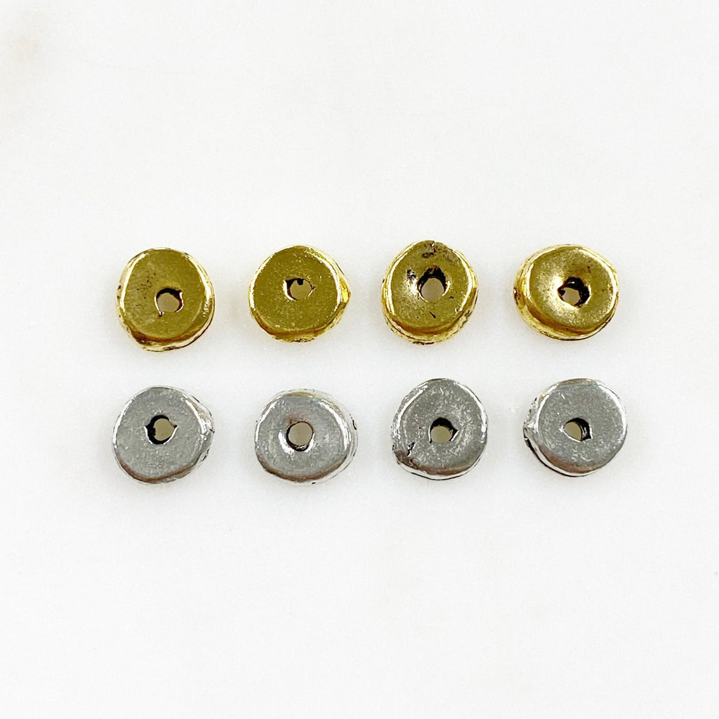 8mm Pewter Simple Antique Gold or Antique Silver Beads Bead Charms (4pc)