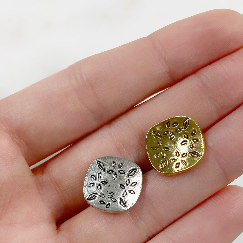 15mm Pewter Leaf Detailed Button Antique Gold or Antique Silver (2pc)