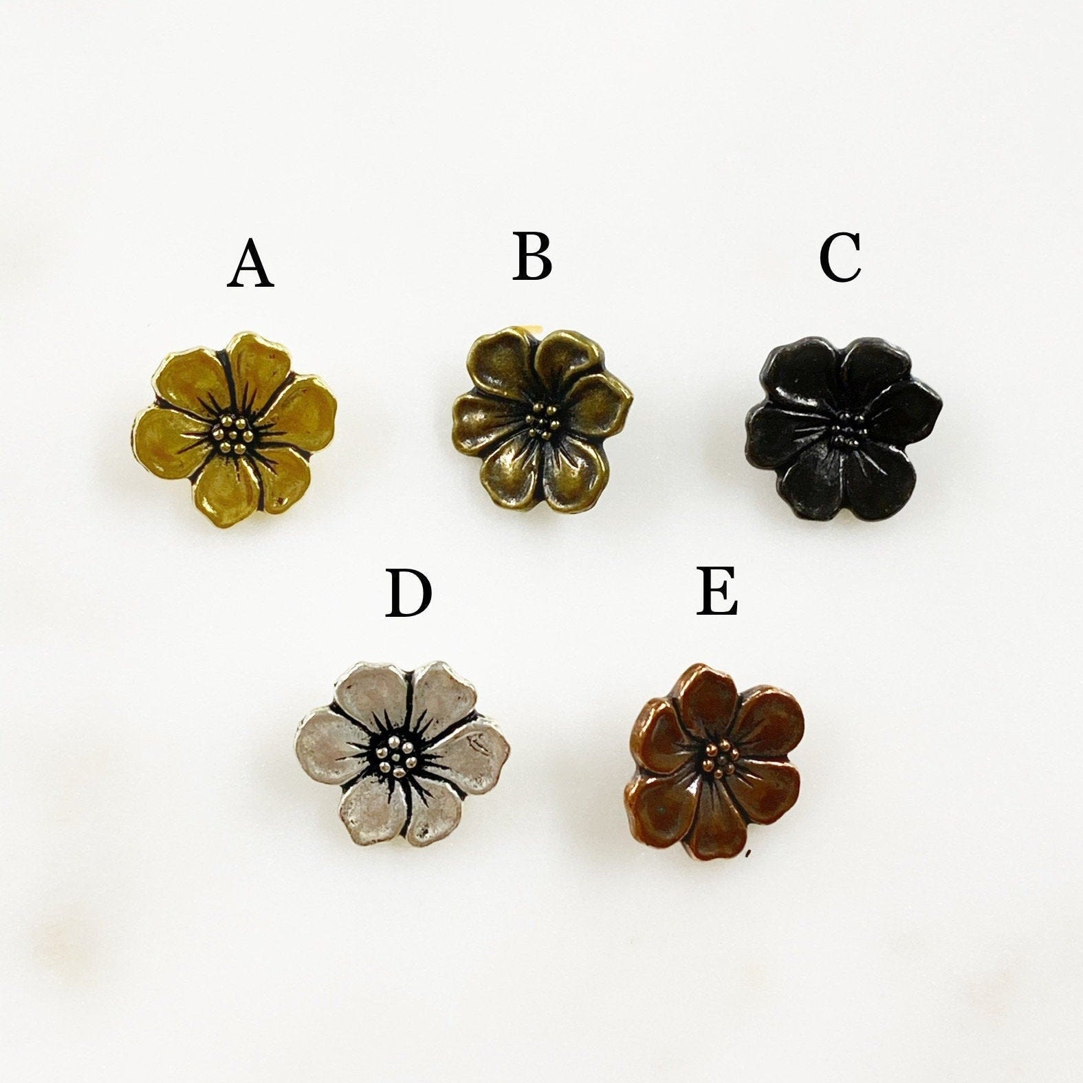 15mm Pewter Flower Button Antique Gold Gunmetal Antique Silver (2pc)