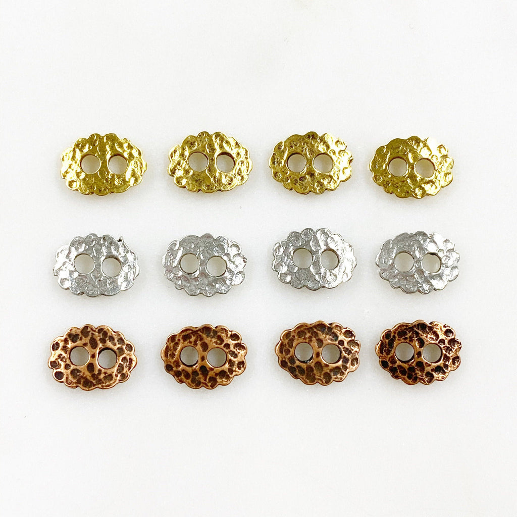Pewter Hammered Detailed Bar Leather Connector Button Double (4pc)