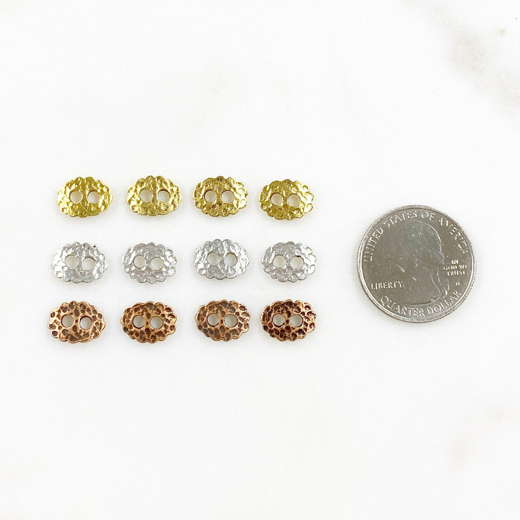 Pewter Hammered Detailed Bar Leather Connector Button Double (4pc)