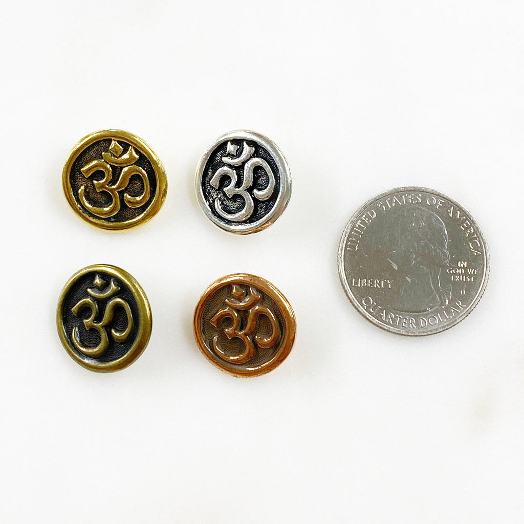 15mm Pewter Ohm Coin Button Antique Religious Spiritual Buddhist