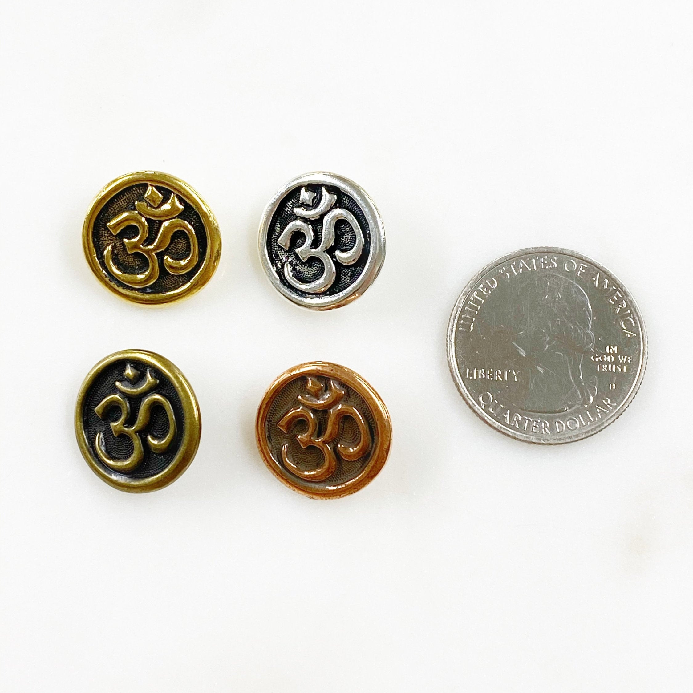 15mm Pewter Ohm Coin Button Antique Religious Spiritual Buddhist