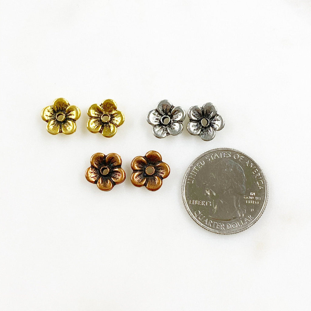 11mm Pewter Flower Button 1 Hole Floral Button Antique Gold Antique (2pc)