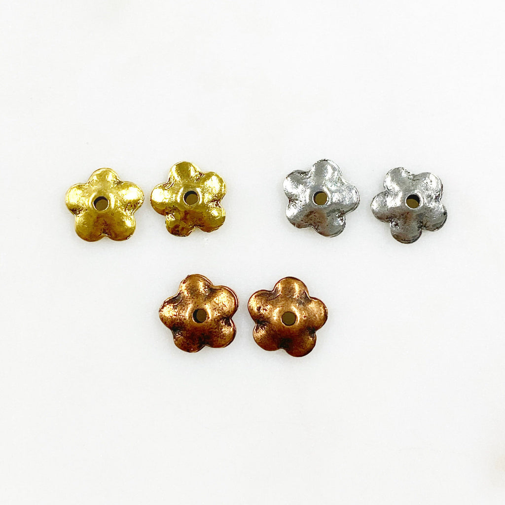 11mm Pewter Flower Button 1 Hole Floral Button Antique Gold Antique (2pc)
