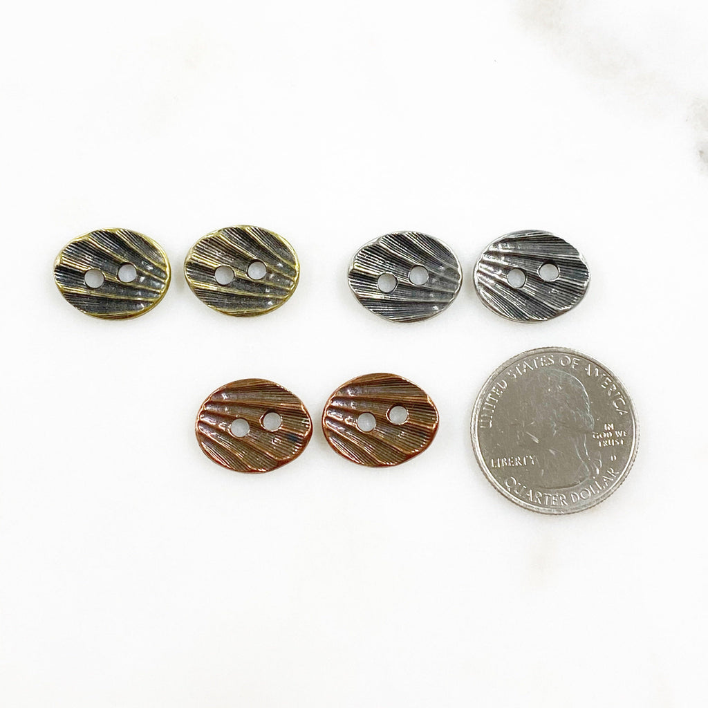 17mmx13mm Pewter Dark Textured Button Bar Leather Connector Button (2pc)