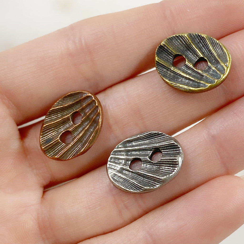 17mmx13mm Pewter Dark Textured Button Bar Leather Connector Button (2pc)