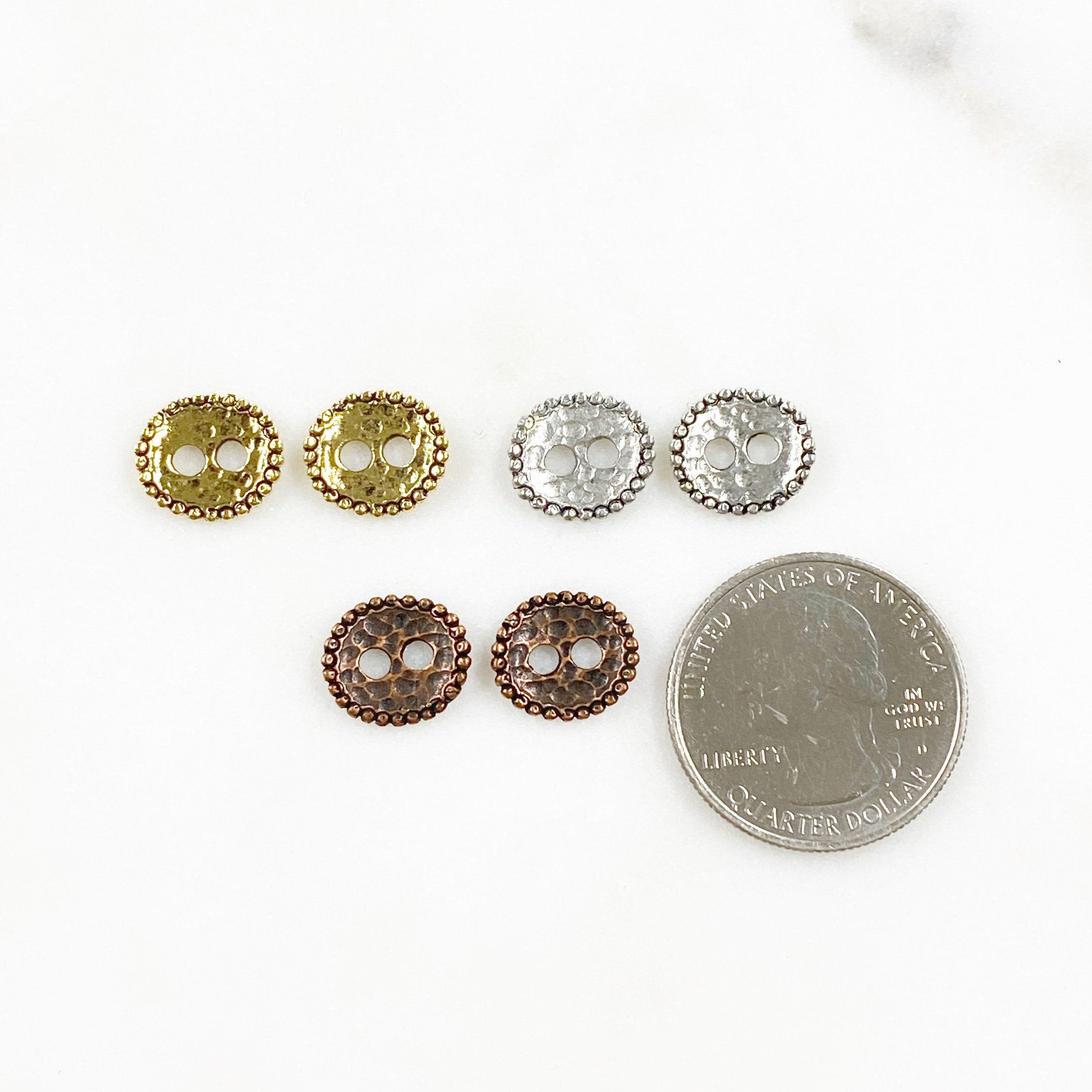 15mm Pewter Medium Hammered Detailed Bar Leather Connector Button (2pc)