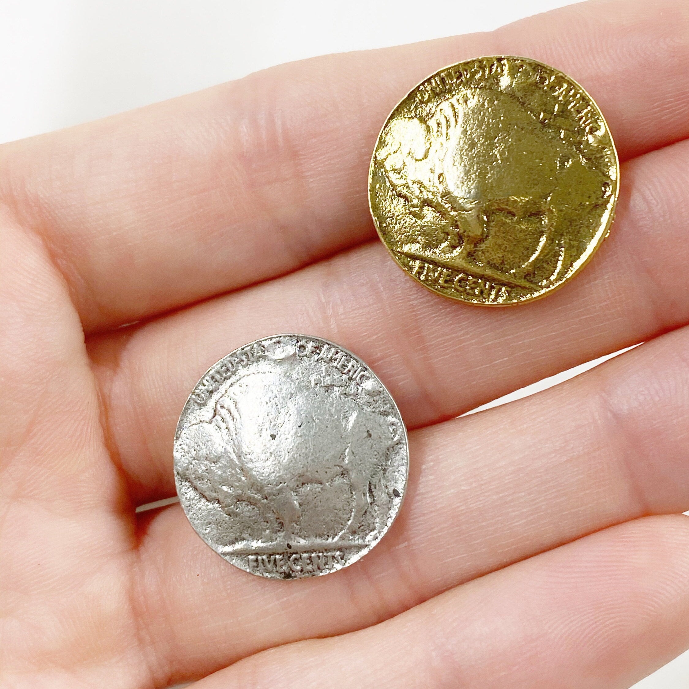 17mm Pewter Nickel Buffalo Coin Button Coin Button Antique Gold