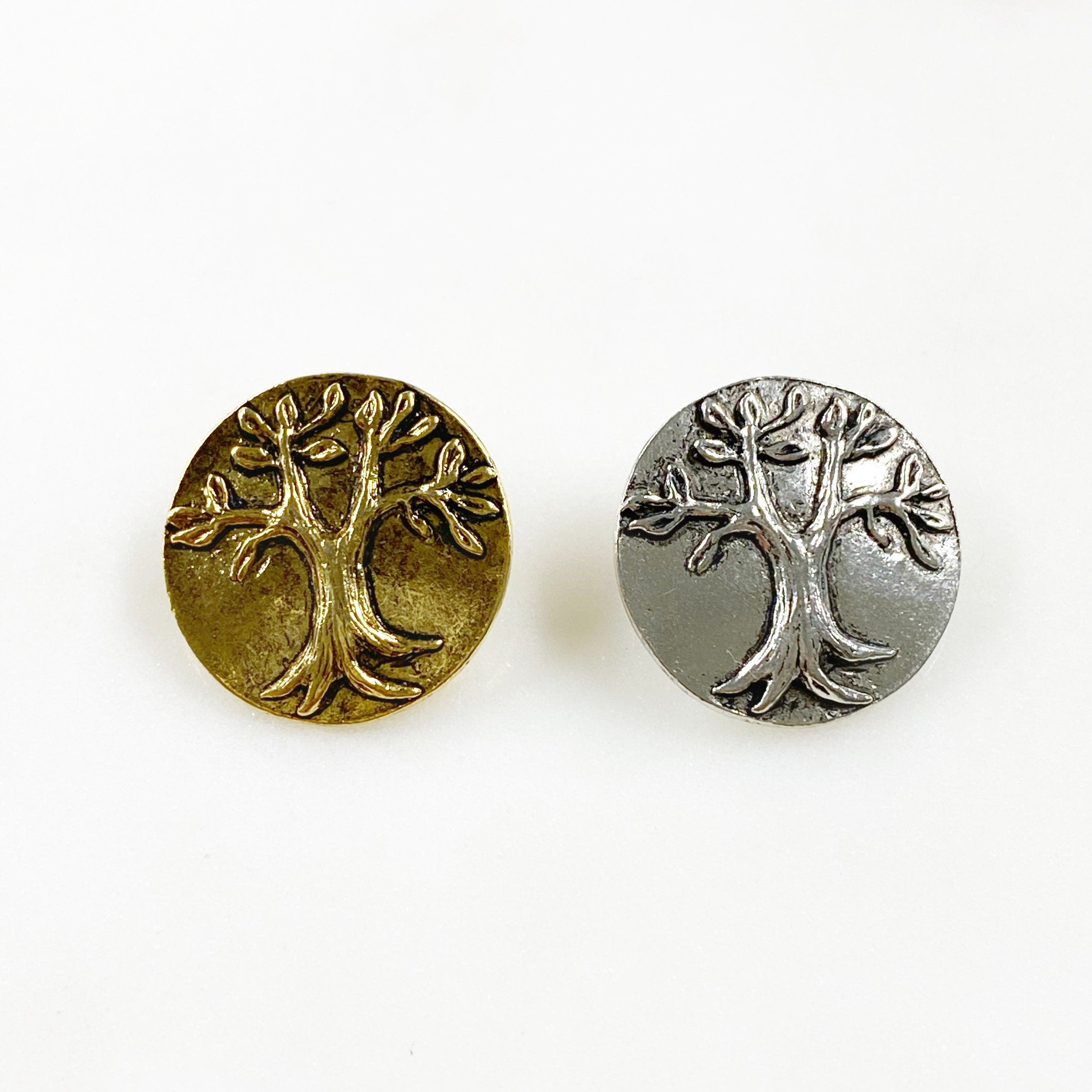 17mm Pewter Round Tree Button Antique Gold or Antique Silver
