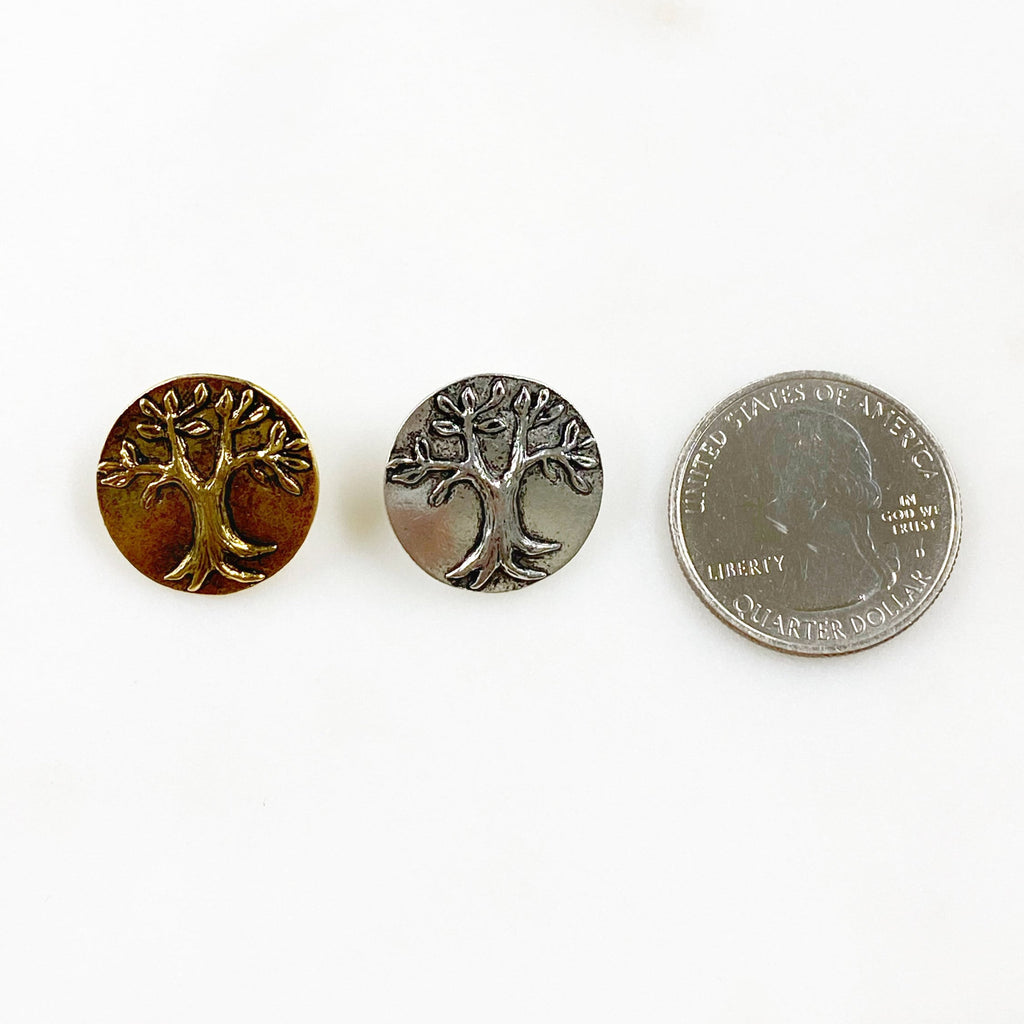17mm Pewter Round Tree Button Antique Gold or Antique Silver