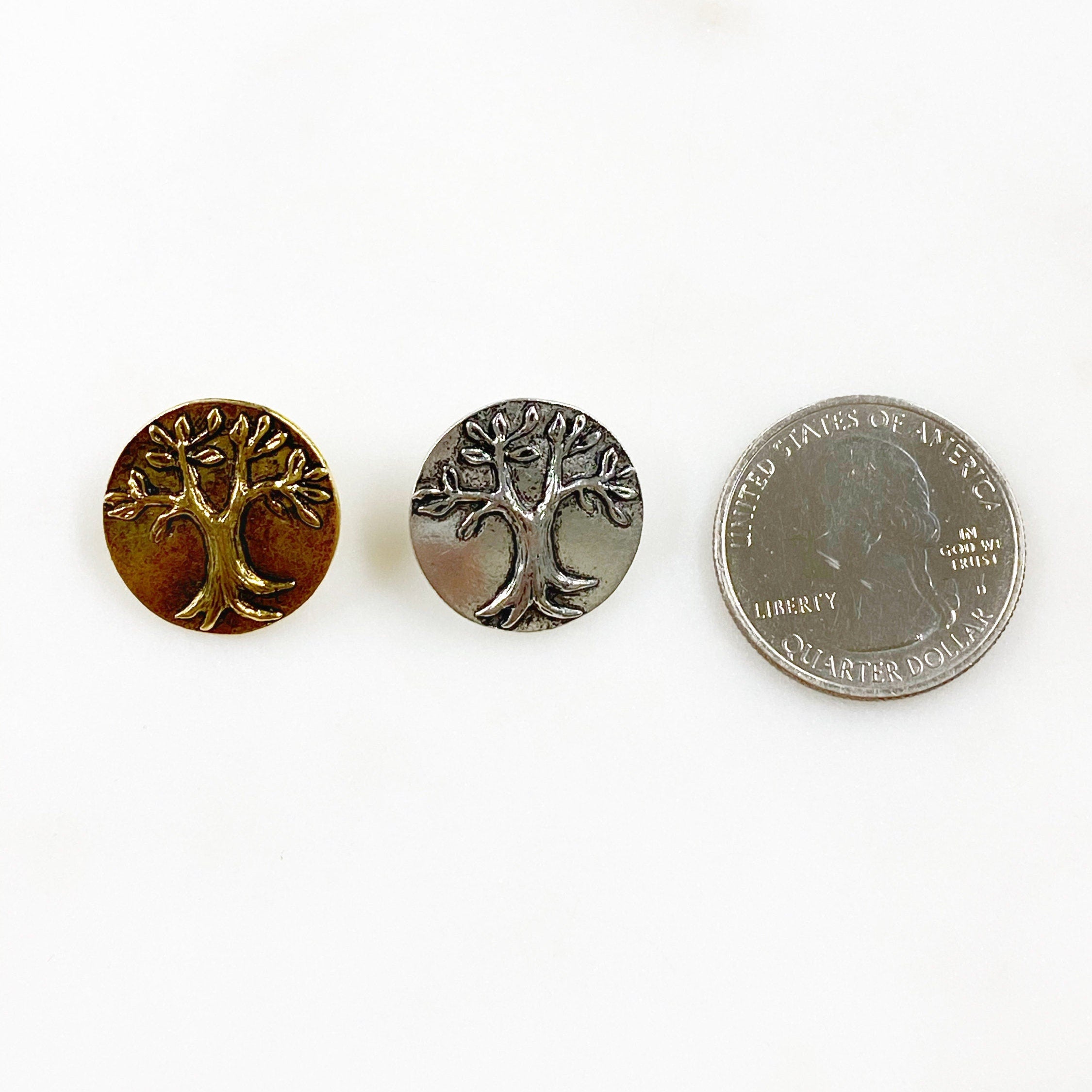 17mm Pewter Round Tree Button Antique Gold or Antique Silver – Antique Gold