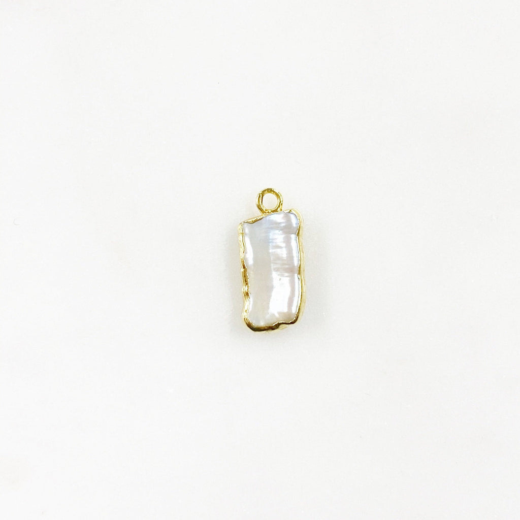Vermeil Natural Freshwater Pearl Charm Organic Shaped Rimmed