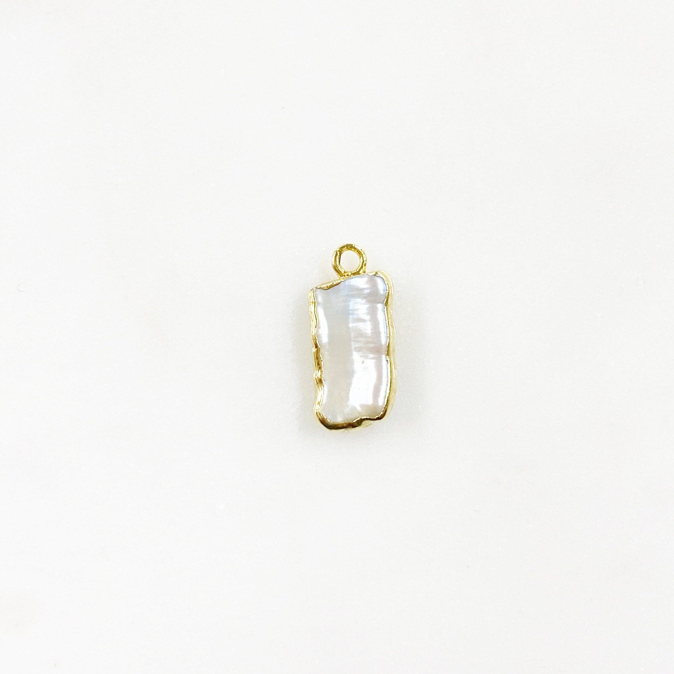 Vermeil Natural Freshwater Pearl Charm Organic Shaped Rimmed