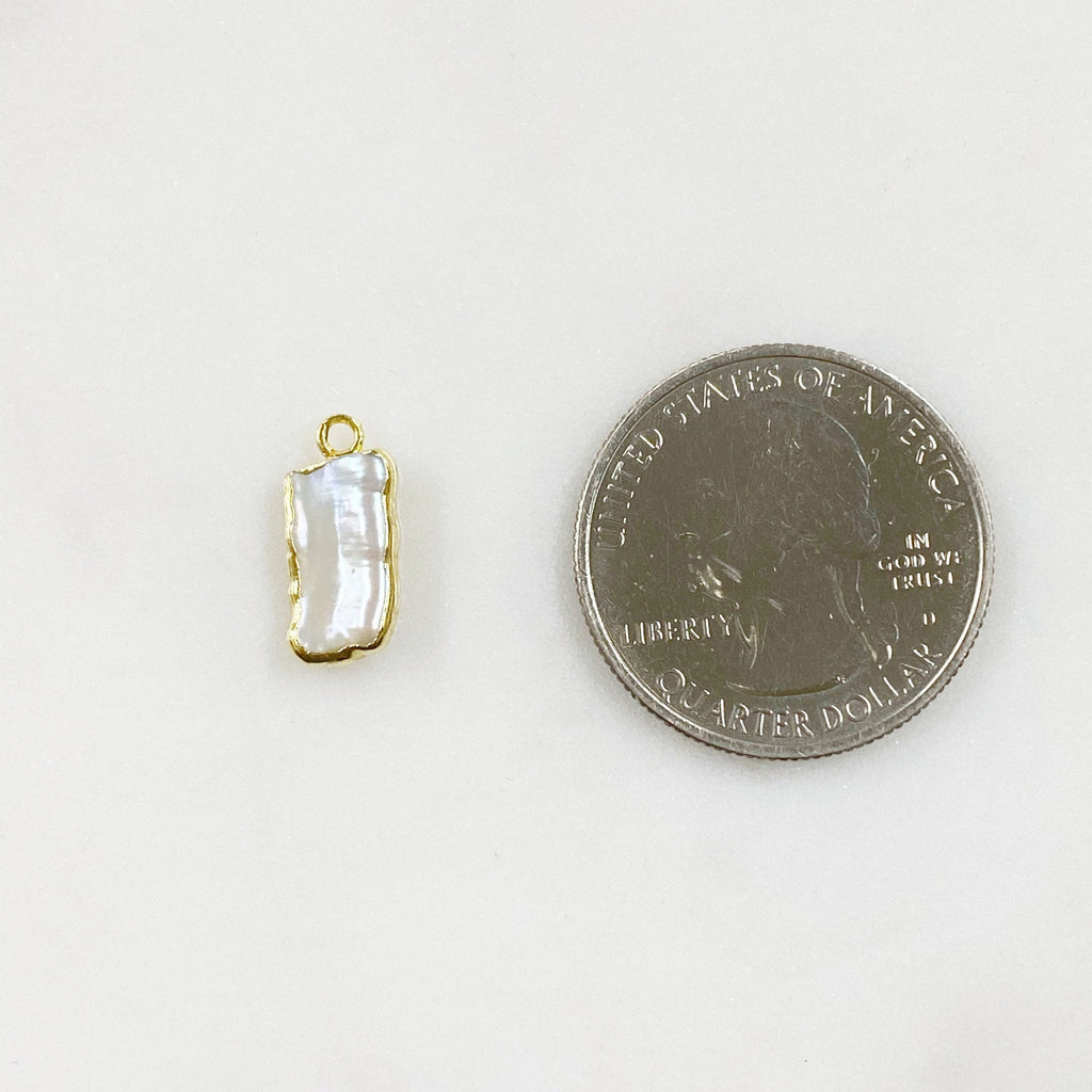 Vermeil Natural Freshwater Pearl Charm Organic Shaped Rimmed