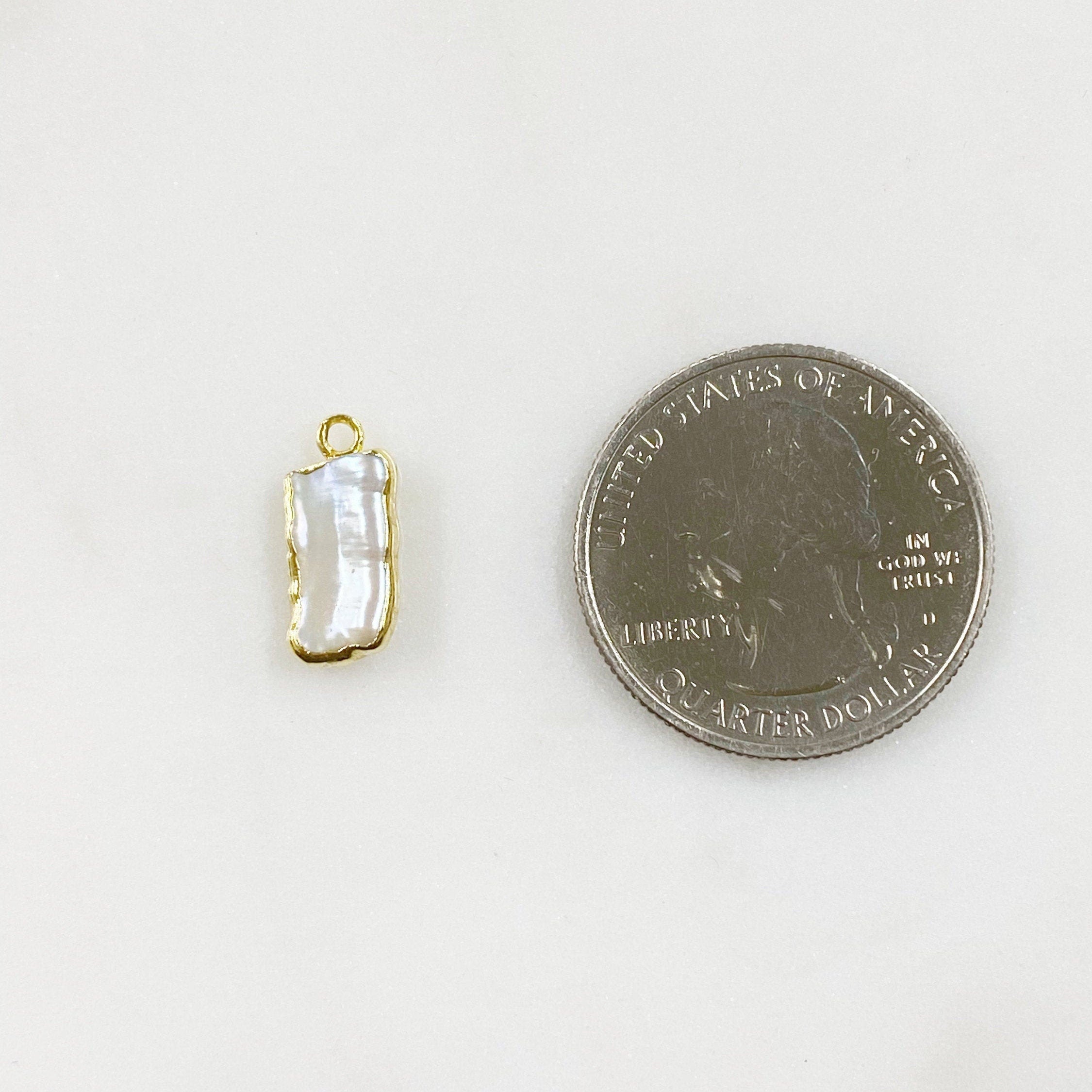 Vermeil Natural Freshwater Pearl Charm Organic Shaped Rimmed