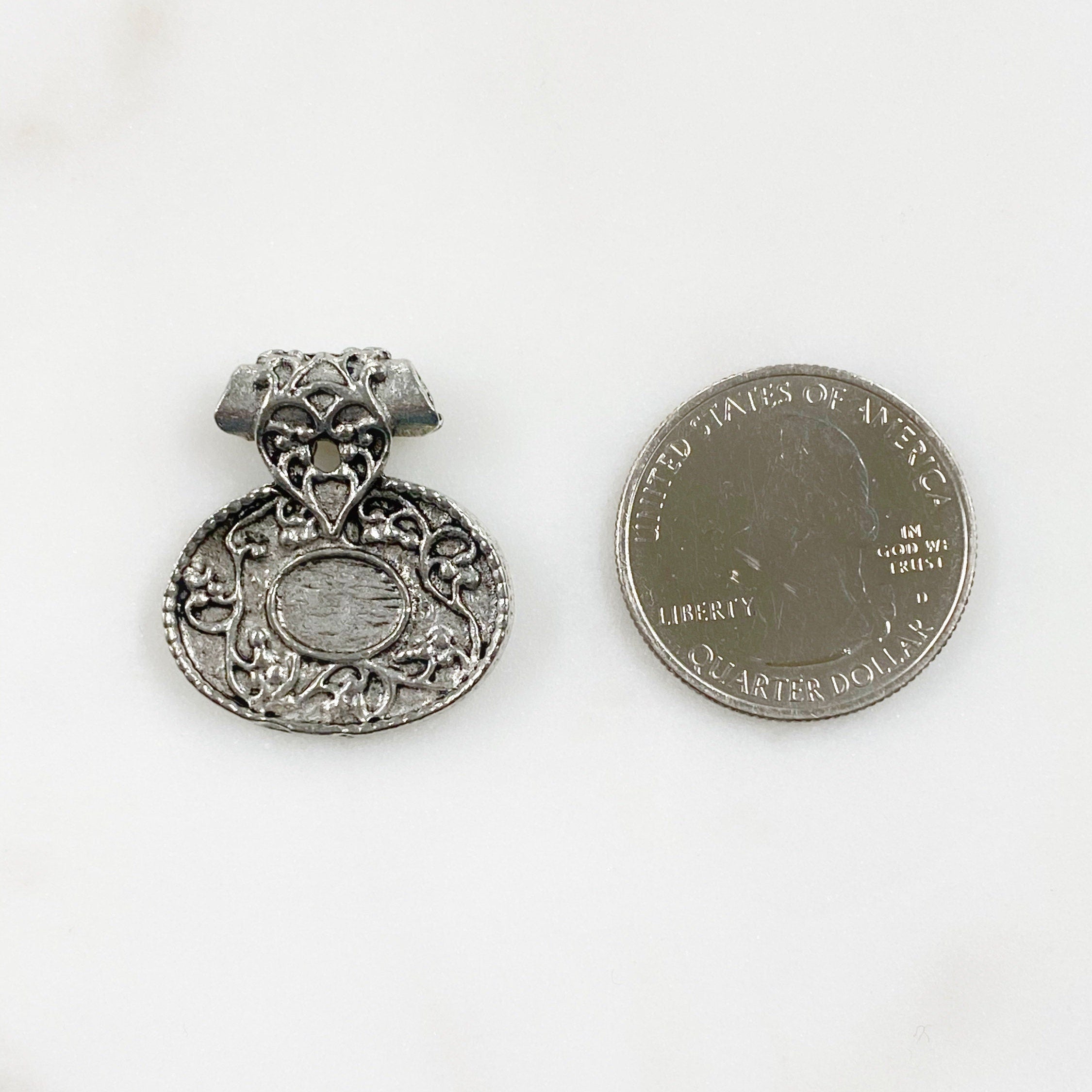 24mmx26mm Pewter Antique Silver Pendent Charm Bail Vintage Scroll Charm (2pc)