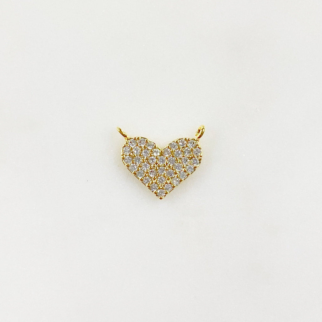 Gold Plated 16K Larger Pave CZ Heart Connector Charm Cubic Zirconia