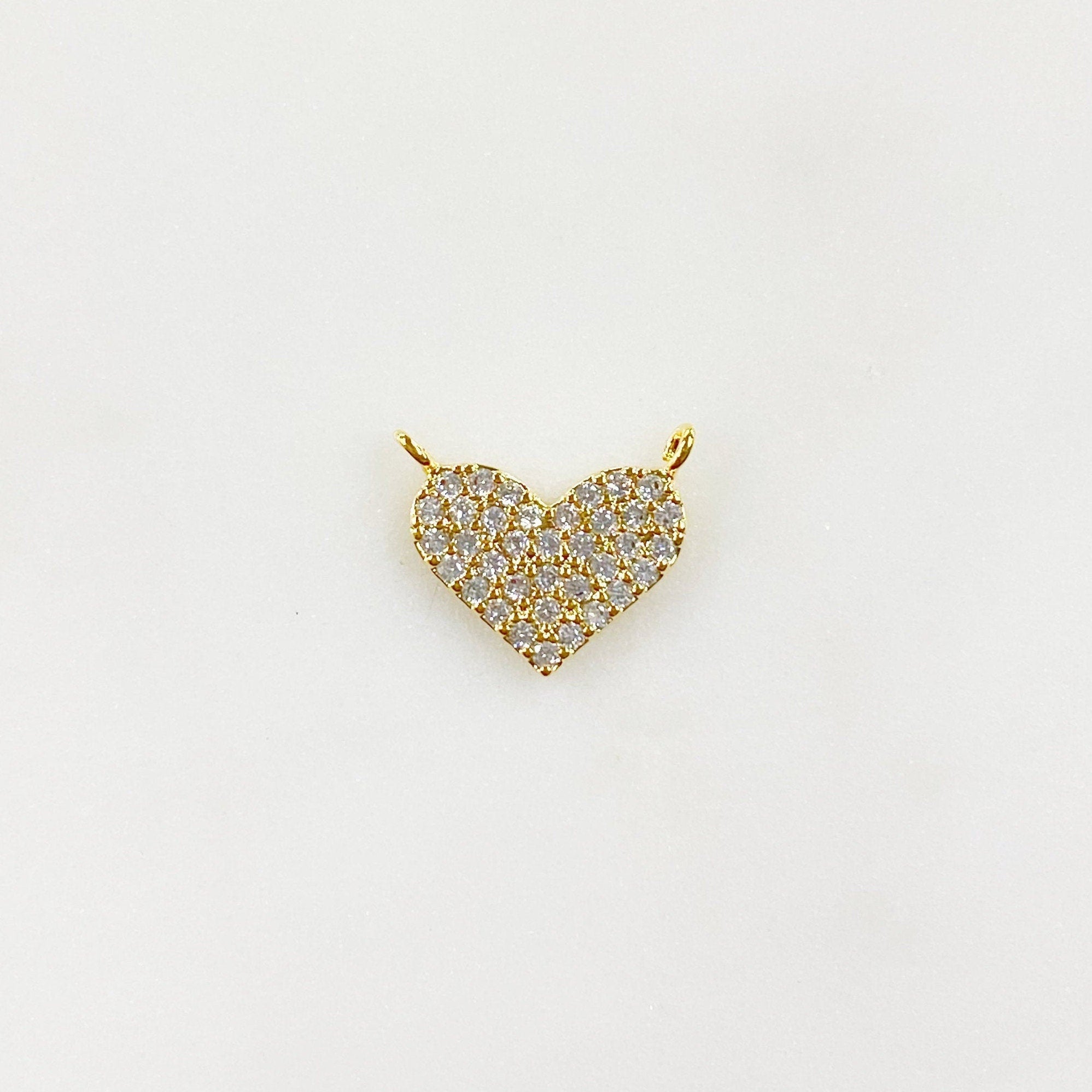 Gold Plated 16K Larger Pave CZ Heart Connector Charm Cubic Zirconia
