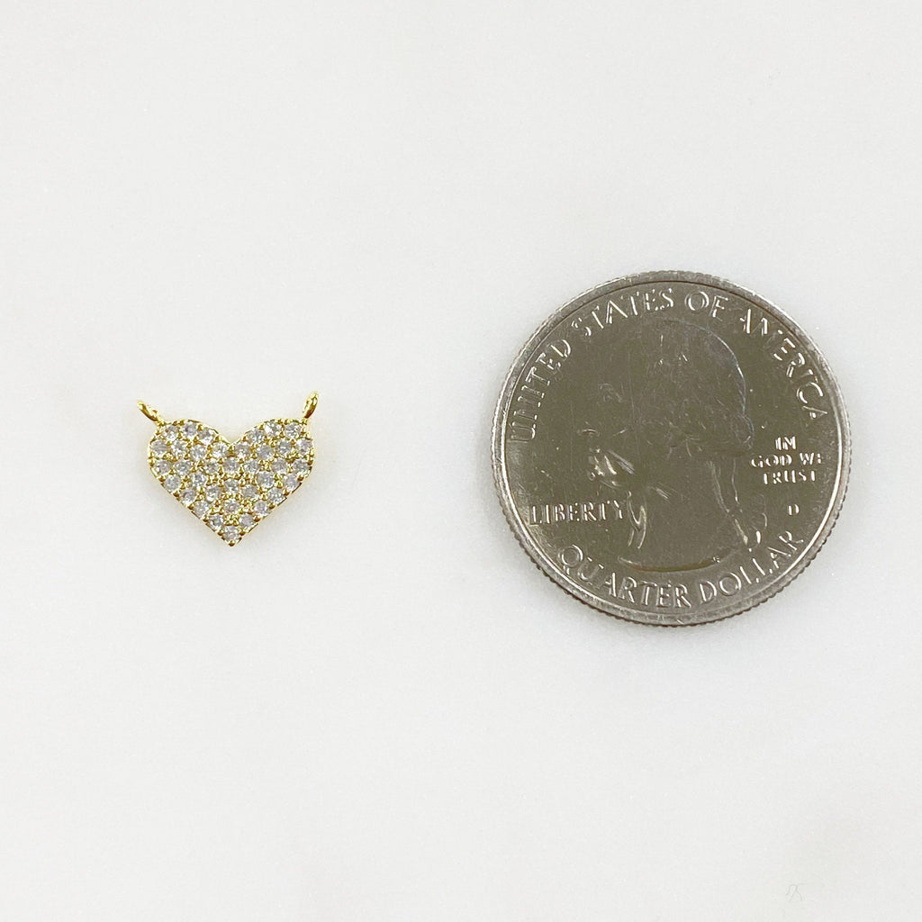 Gold Plated 16K Larger Pave CZ Heart Connector Charm Cubic Zirconia