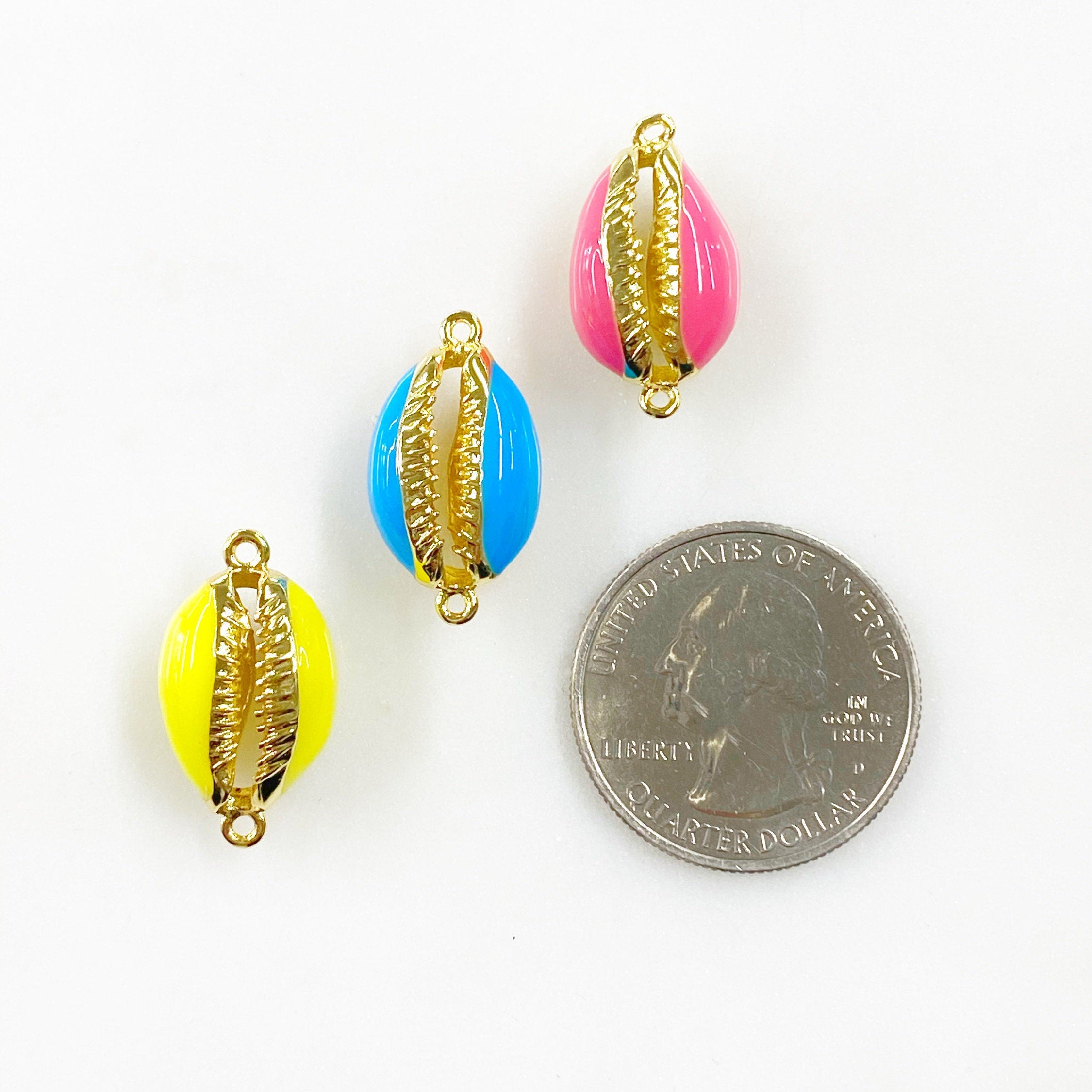 Gold Plated Enamel Cowrie Shell Connector Charm Colorful Shell