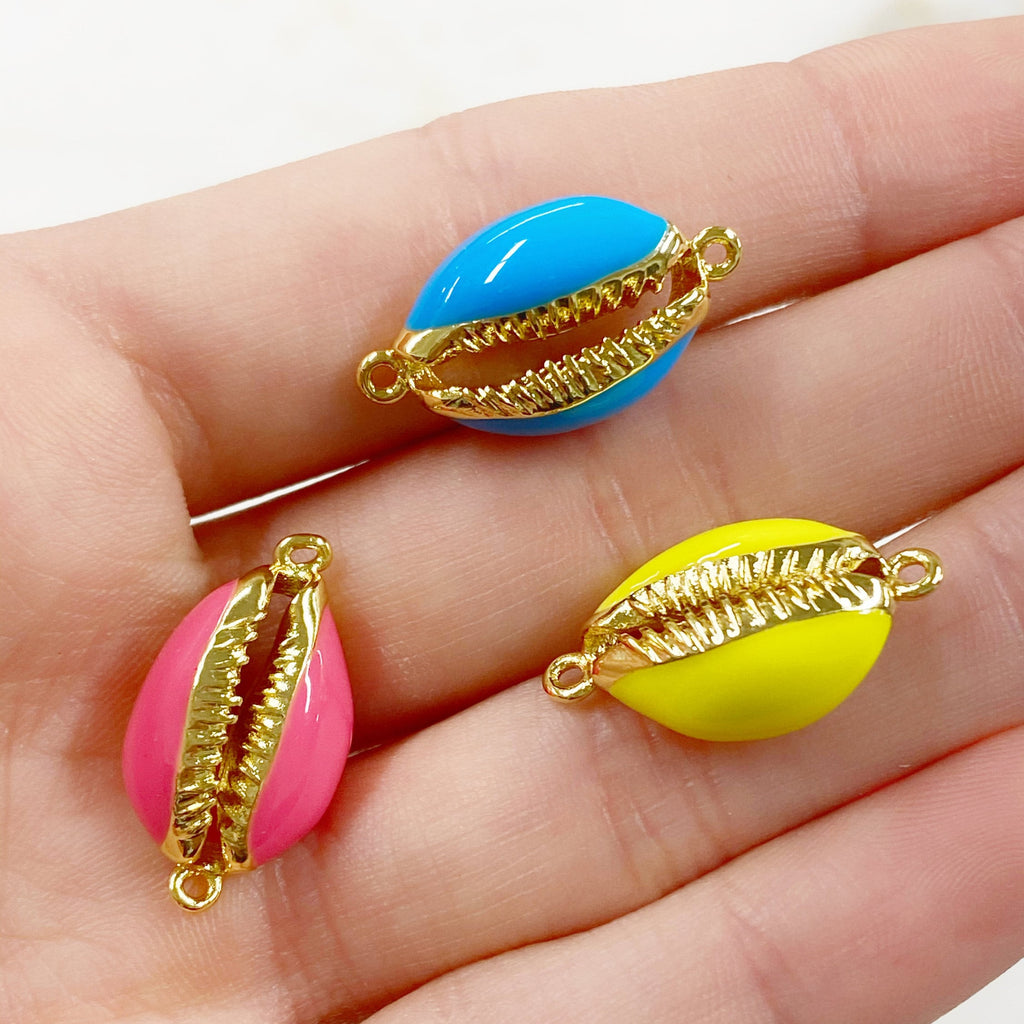 Gold Plated Enamel Cowrie Shell Connector Charm Colorful Shell