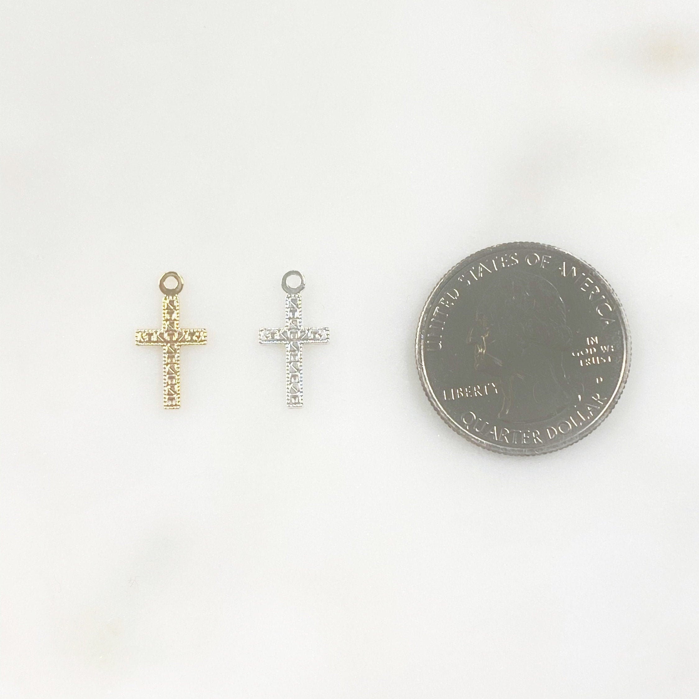 15mmx8mm Sterling Silver or 14K Gold Filled or Small Detailed Cross Charm